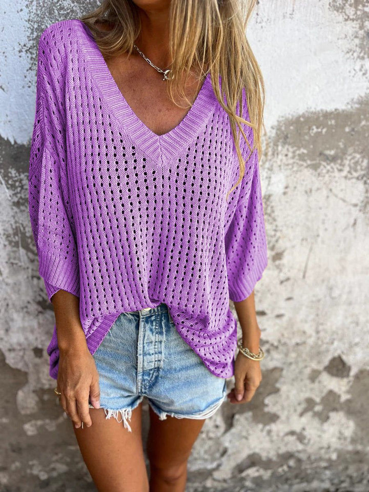 Women's airy knitted V-neck pullover in oversized cut Mune Fashion