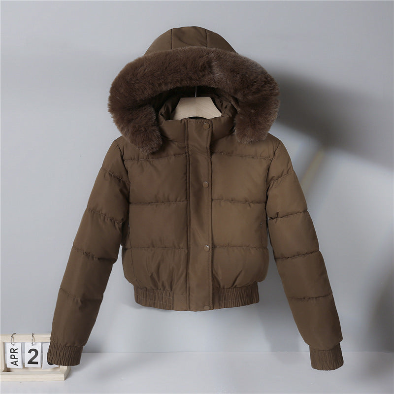 Women nan short cut thermal quilted jacket with removable faux fur hood and ribbed cuffs Mune Fashion