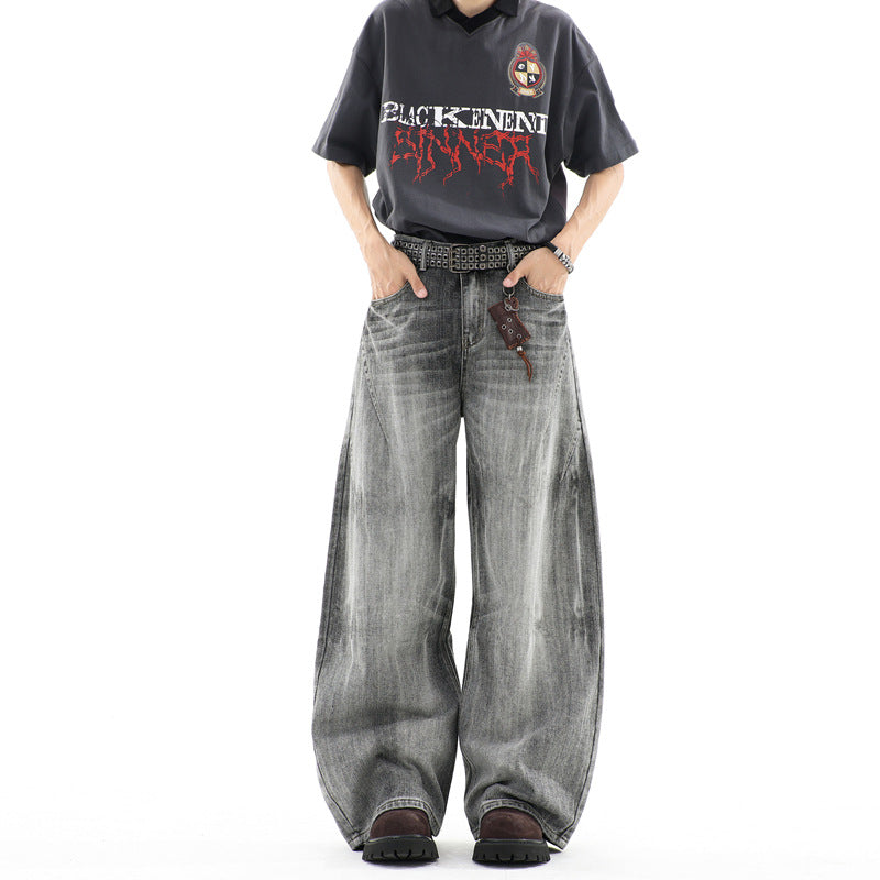 Men's ultra-wide baggy jeans with a low crotch and structured pleated look Mune Fashion