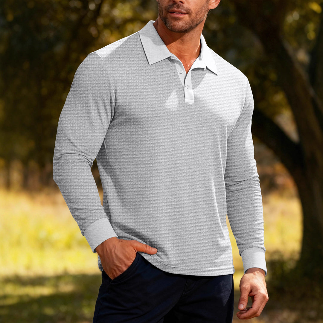 Men's long sleeve polo shirt made of waffle knit with a slim fit, concealed button placket, and shirt collar Mune Fashion