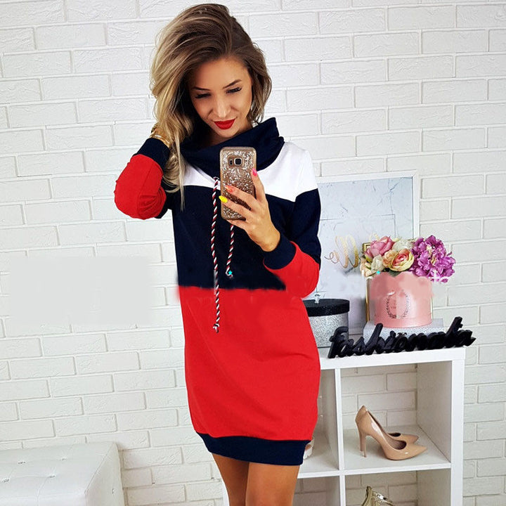 Women's hoodie dress made of cotton blend with drawstring and contrast sleeves Mune Fashion