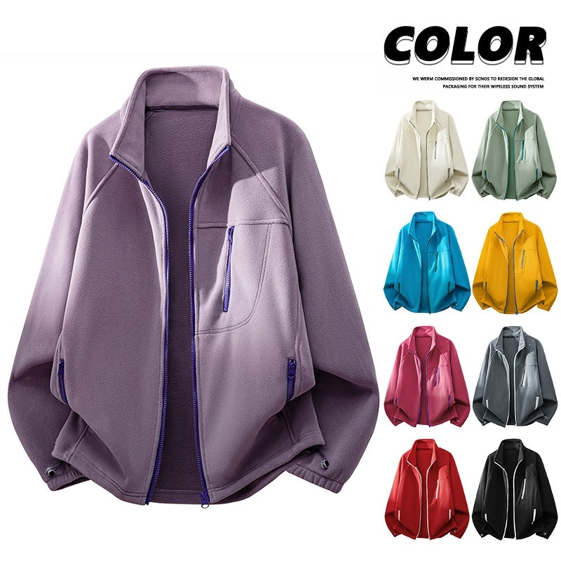 Unisex Lightweight Fleece Jacket with Stand-Up Collar, Raglan Sleeves and Multiple Zip Pockets Mune Fashion