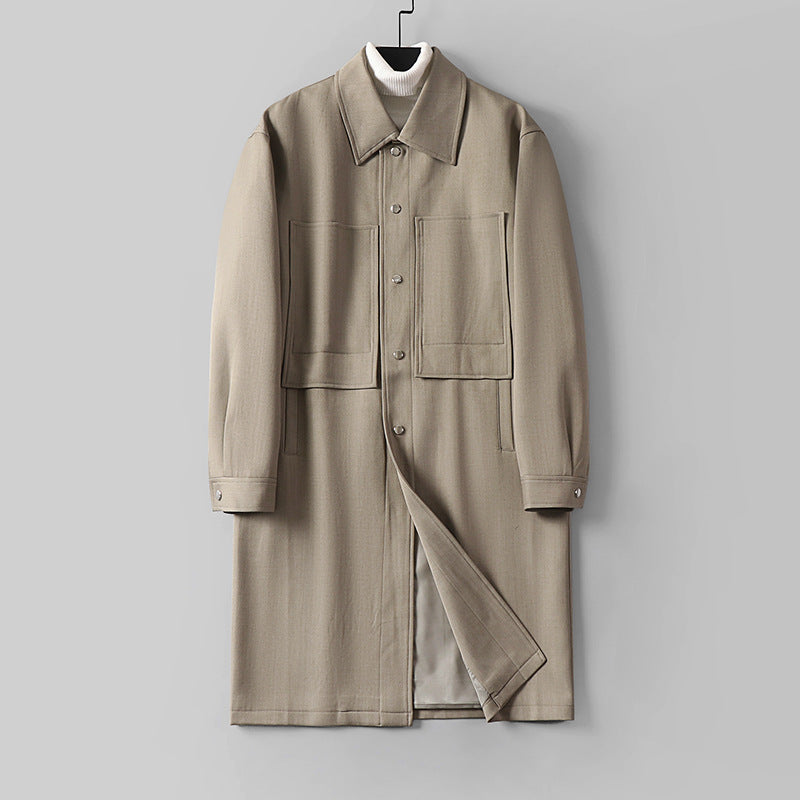 Men's Longline Coat with Shirt Collar and Patch Pockets Mune Fashion