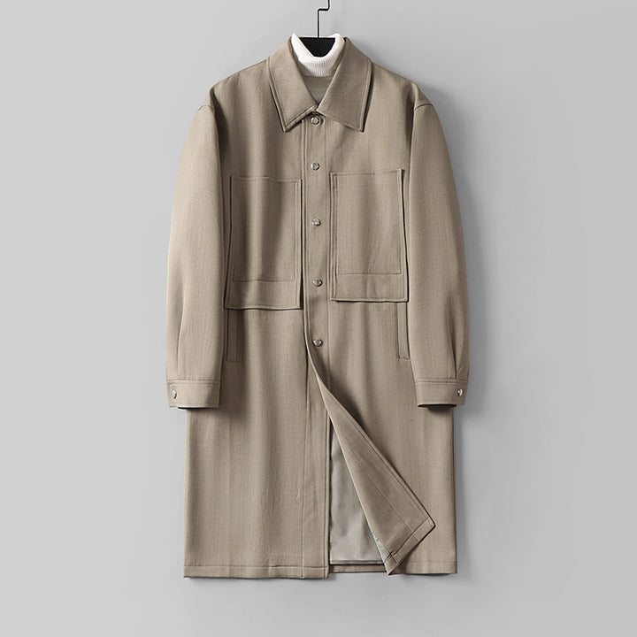 Men's Longline Coat with Shirt Collar and Patch Pockets Mune Fashion