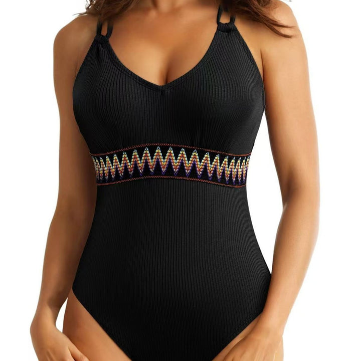 Women's One-Piece Swimsuit with Decorative Tribal Belt Mune Fashion