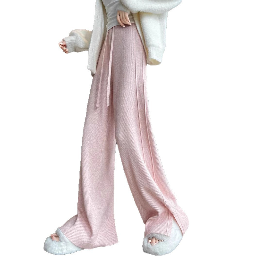 Ladies Stylish Ribbed Knit Pants with Side Slits Mune Fashion