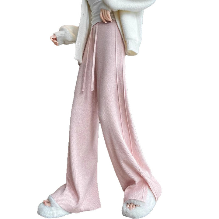Ladies Stylish Ribbed Knit Pants with Side Slits Mune Fashion
