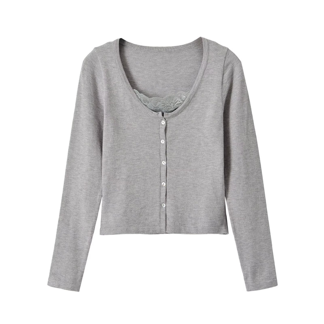 Women's fine-knit cardigan with lace insert and continuous button placket Mune Fashion