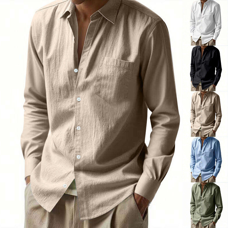 Men's long-sleeved semi-structured linen blend shirt with Kent collar and chest pocket Mune Fashion