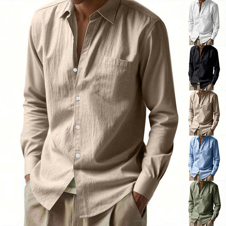 Men's long-sleeved semi-structured linen blend shirt with Kent collar and chest pocket Mune Fashion