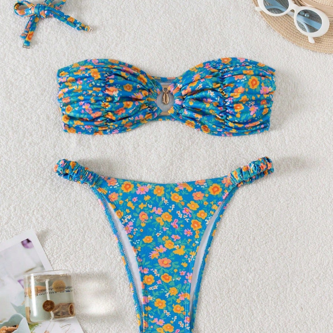 Women's bandeau bikini with Victorian floral print Mune Fashion