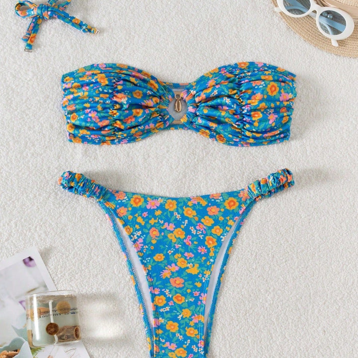 Women's bandeau bikini with Victorian floral print Mune Fashion