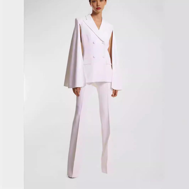 Women's Double-Breasted Blazer with Cape Sleeves and Tailored Silhouette Mune Fashion