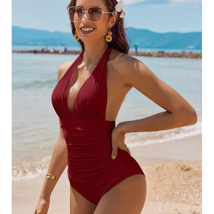 Women's Elegant Leo Swimsuit with Deep V-Neck Mune Fashion