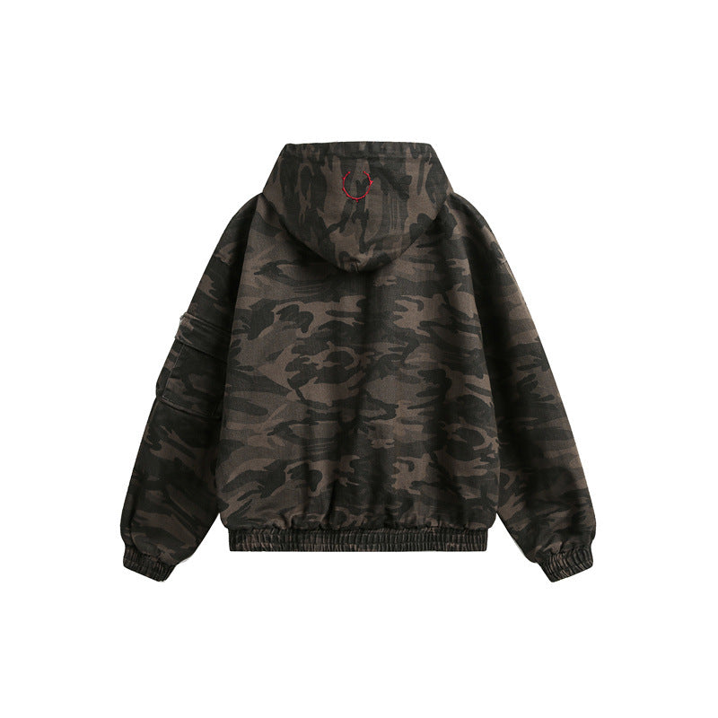 Men's Camouflage Boxy Field Jacket with Hood, Utility Pockets and Elastic Hem Mune Fashion
