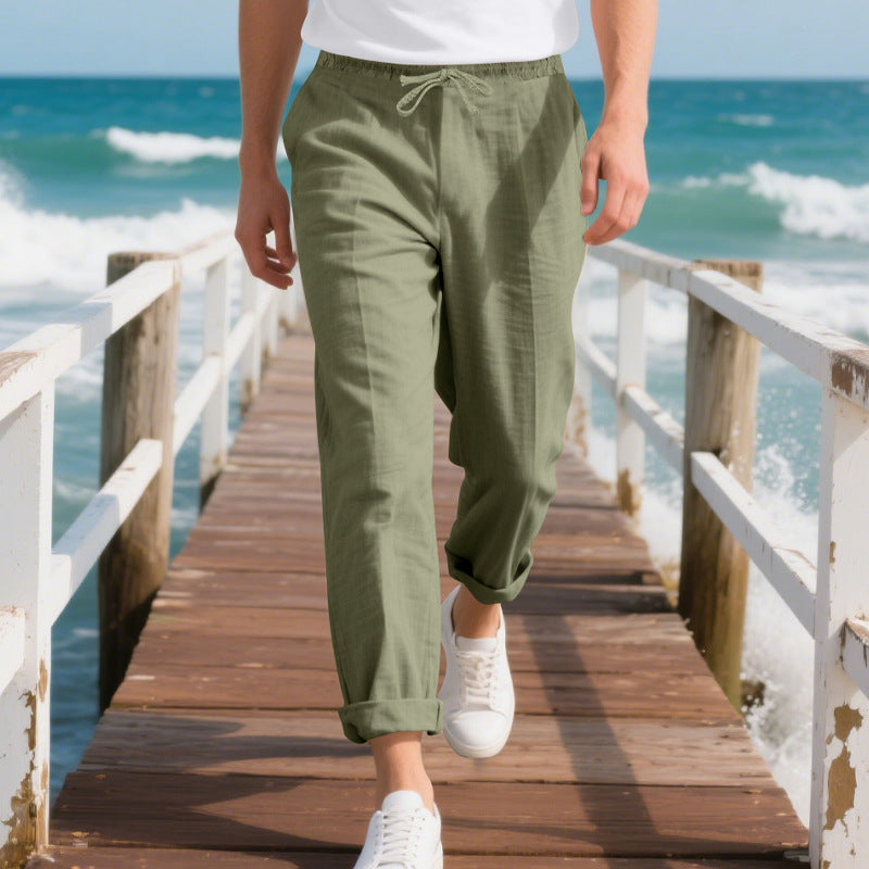 Men's beach-ready linen chino joggers with drawstring and rolled hem Mune Fashion