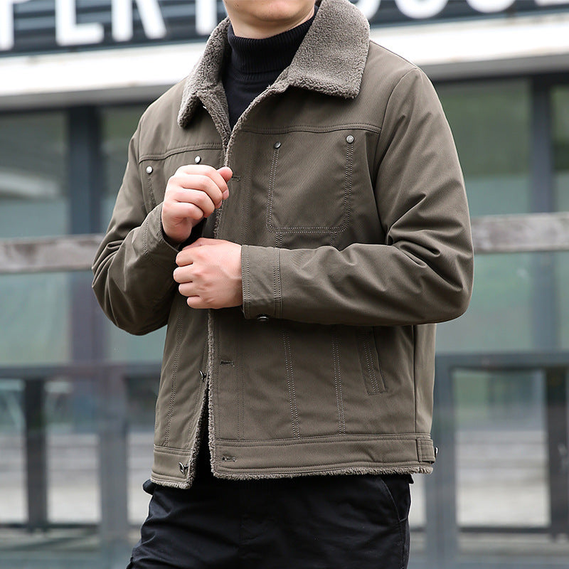 Men's short jacket with teddy lining and lapel collar, windproof transitional jacket Mune Fashion