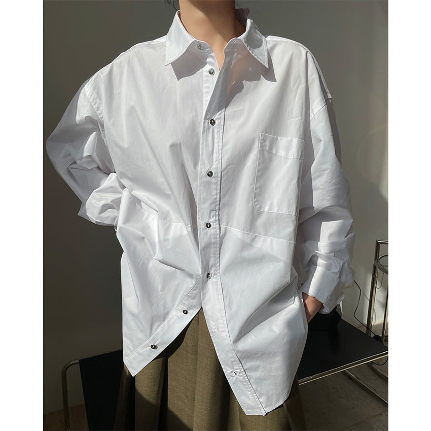 Women's Oversize Longline Shirt with Asymmetrical Hem and Boxy Poplin Silhouette Mune Fashion