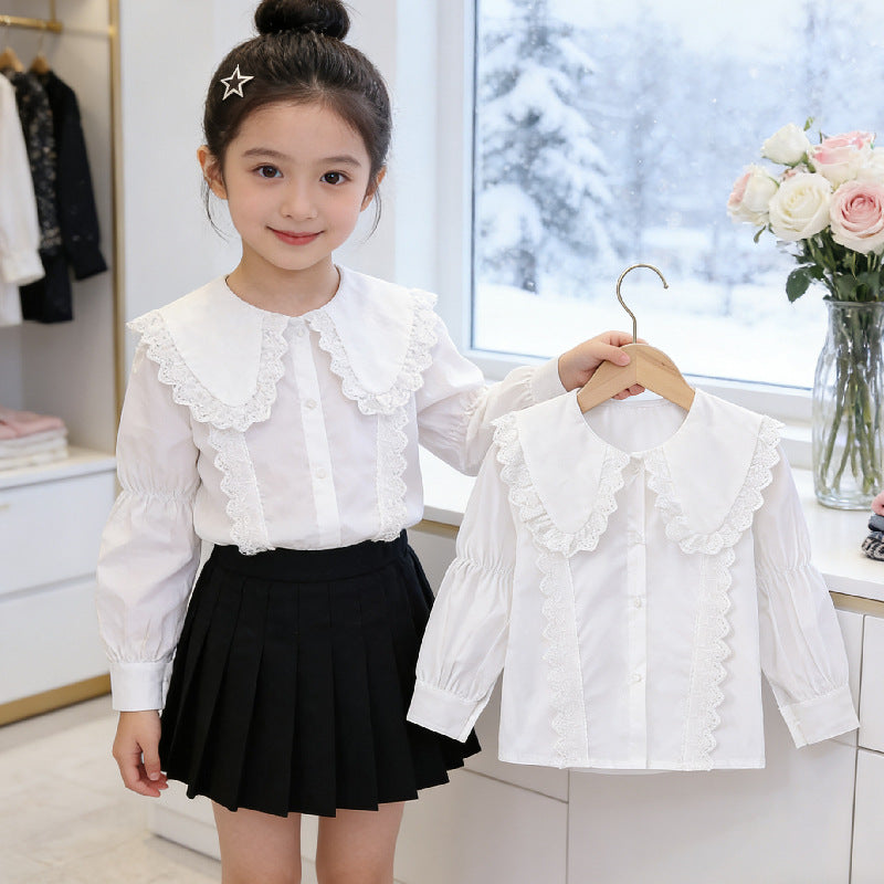 Girls blouse with elegant ruffles and large collar Mune Fashion
