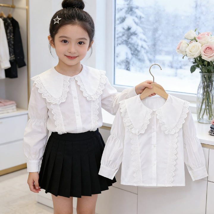 Girls blouse with elegant ruffles and large collar Mune Fashion
