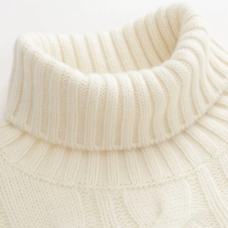 Women's Short Cropped Cable Knit Turtleneck Sweater with Boxy Silhouette Mune Fashion