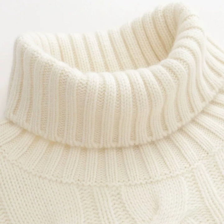 Women's Short Cropped Cable Knit Turtleneck Sweater with Boxy Silhouette Mune Fashion
