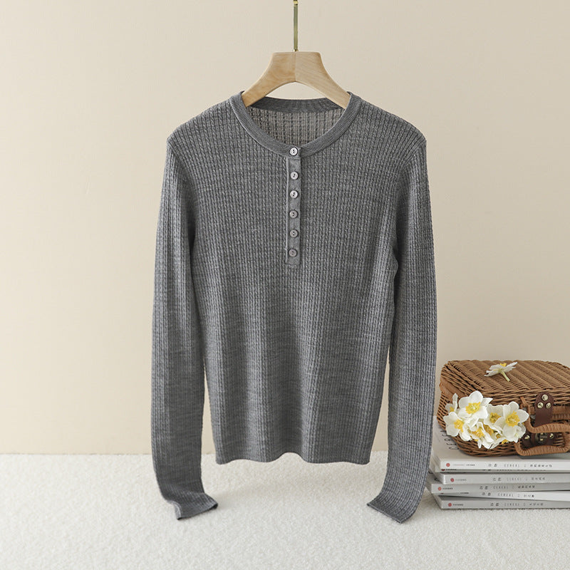 Women's Ribbed Henley Fine Knit Sweater with Slim Silhouette Mune Fashion