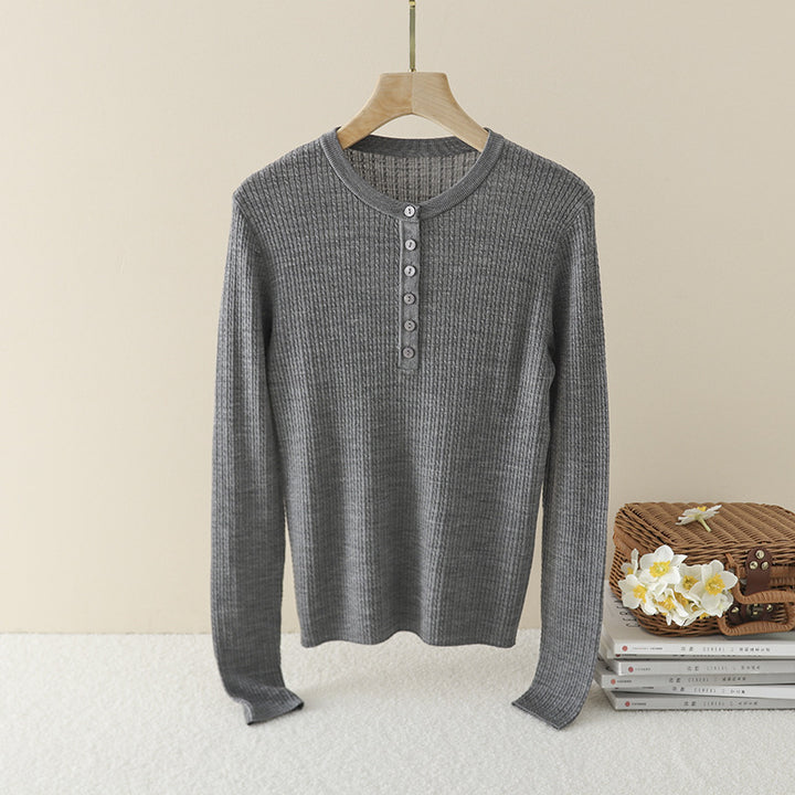 Women's Ribbed Henley Fine Knit Sweater with Slim Silhouette Mune Fashion