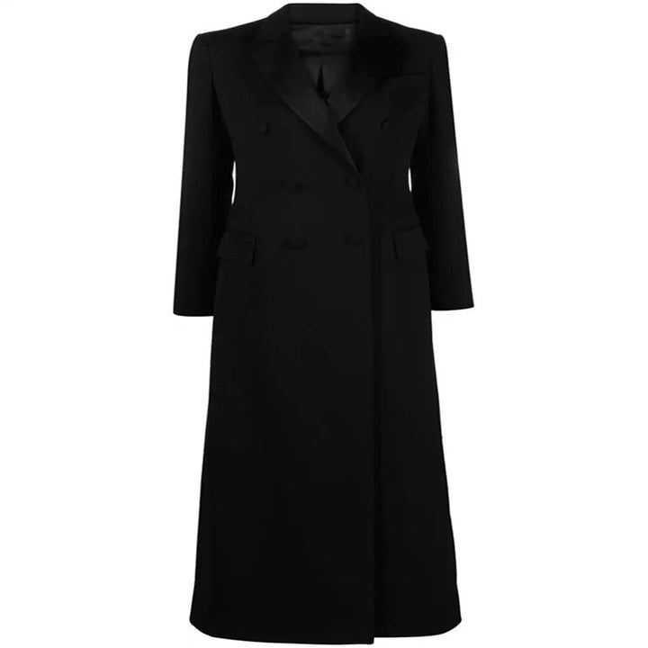 Women Maxi Blazer Coat in Tuxedo Cut with Slim Silhouette Mune Fashion