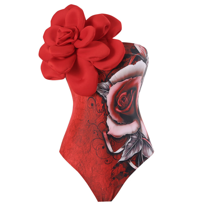 Ladies Elegant Swimsuit with Large Floral Detail and Transparent Overlay Mune Fashion