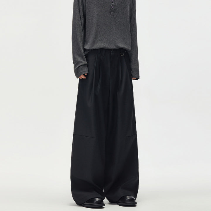 Men's Wide Pleated High-Waist Suit Pants with Utility Belt Mune Fashion