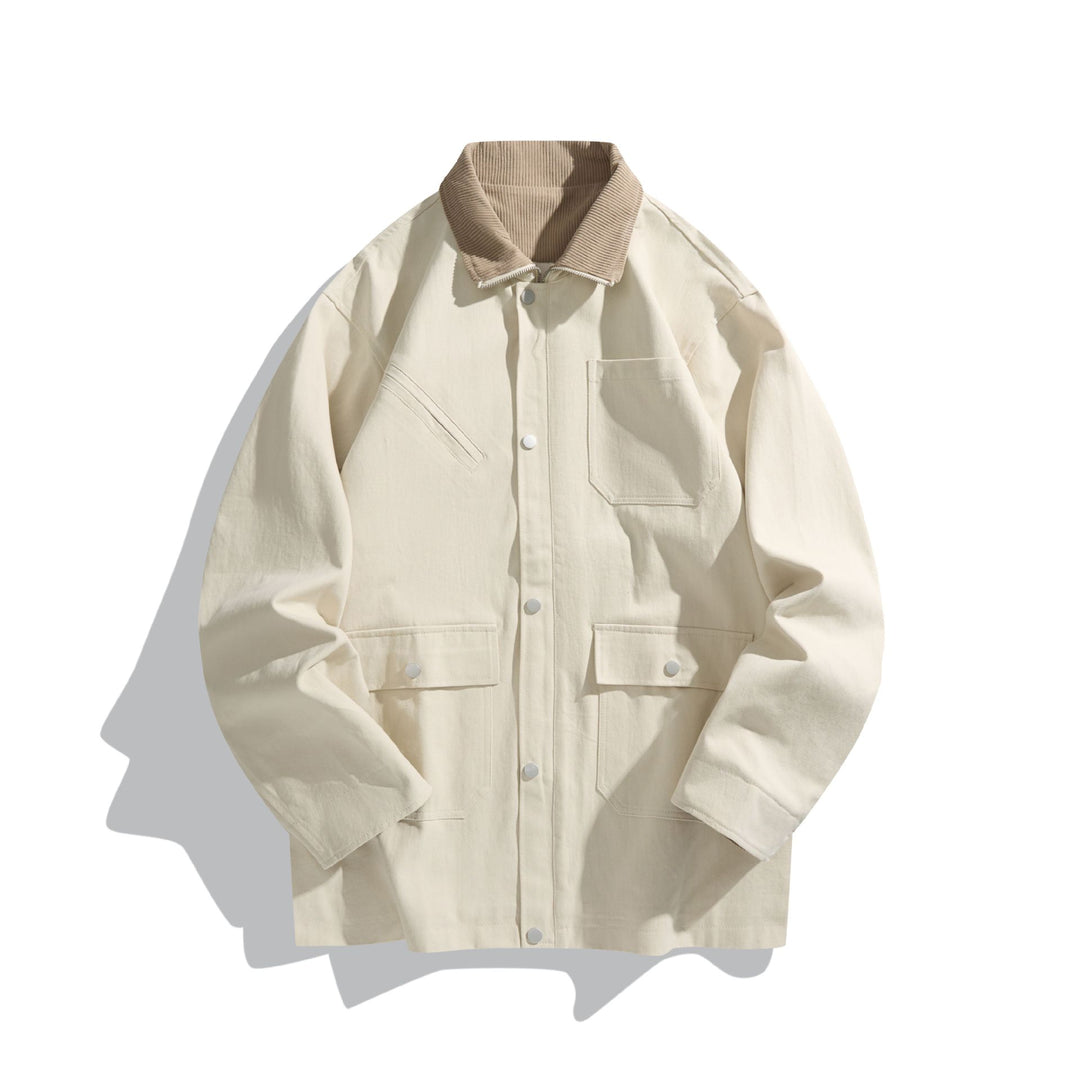 Unisex Short-Cut Boxy Canvas Jacket with Cord Collar, Snap Button Front and Utility Patch Pockets Mune Fashion