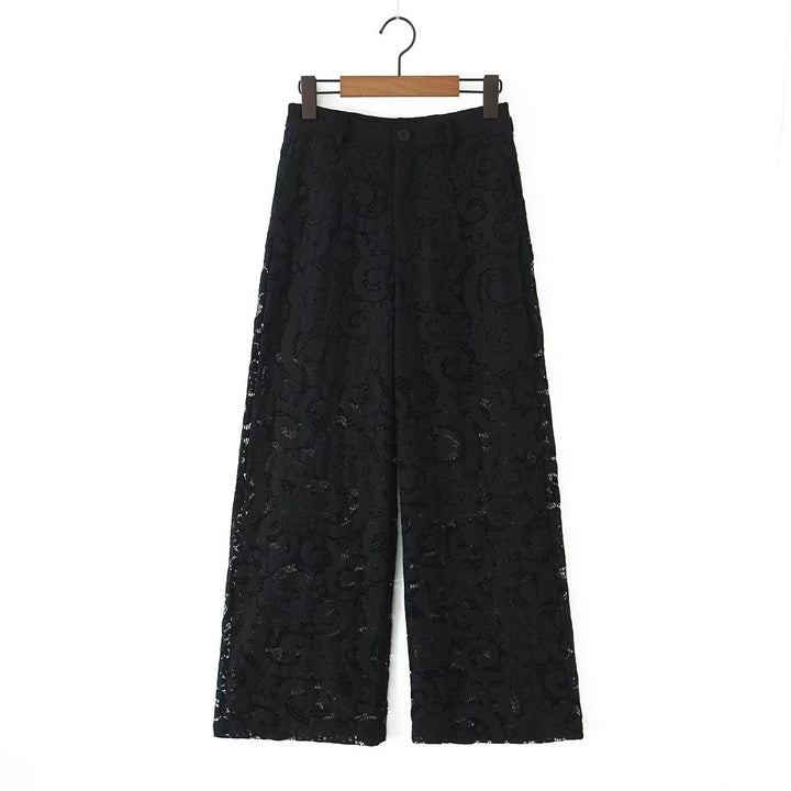 Women Wide Lace Trousers with High Waist and Lined Interior Mune Fashion
