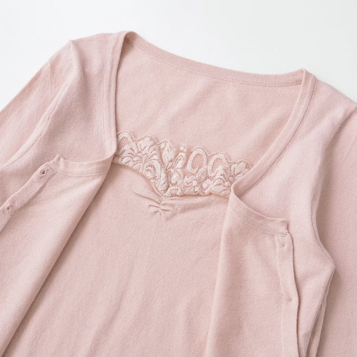 Women's fine-knit cardigan with lace insert and continuous button placket Mune Fashion