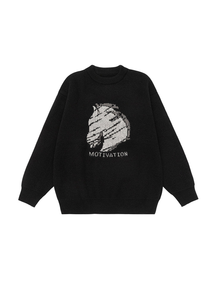 Damen Oversize-Strickpullover mit Intarsienmotiv und Rundhalsausschnitt Mune Fashion