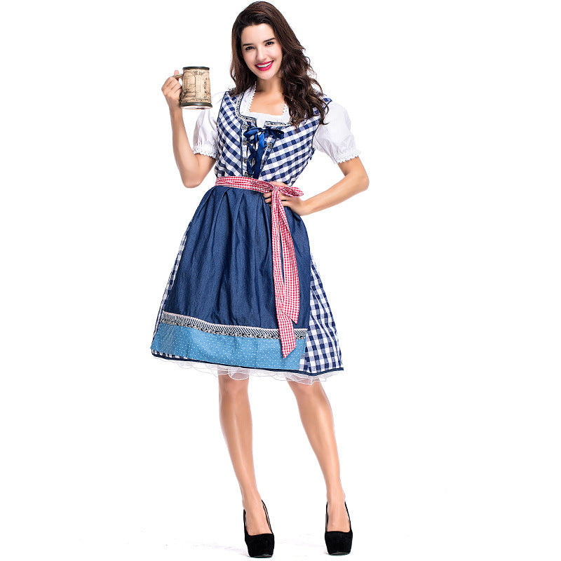 Women’s traditional dirndl dress with heart-shaped neckline, lacing and detachable apron Mune Fashion