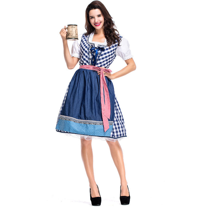 Women’s traditional dirndl dress with heart-shaped neckline, lacing and detachable apron Mune Fashion