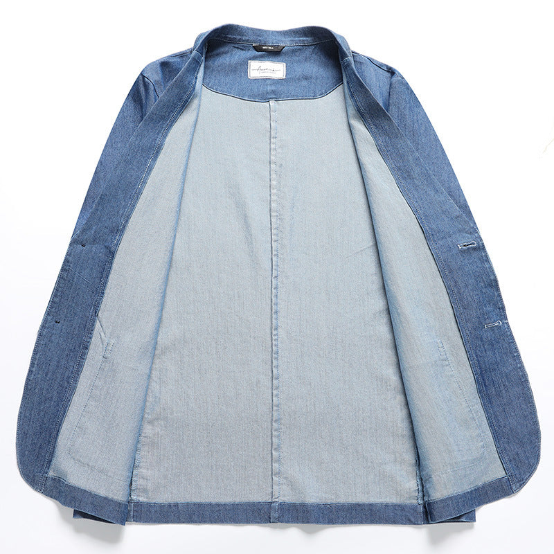 Men's Jeans Blazer in Casual-Elegant Style with Lapel Collar and Patch Pockets Mune Fashion
