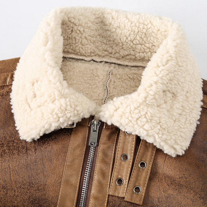 Men's Vintage Lambskin Flight Jacket with Hood and Teddy Lining Mune Fashion