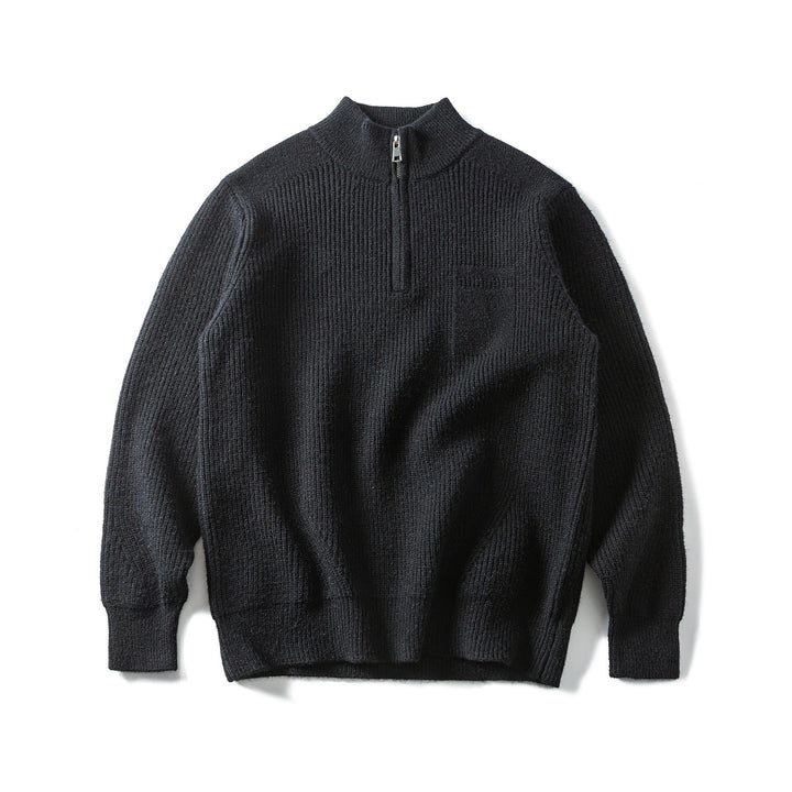 Men's Chunky Knit Half-Zip Pullover with Stand-Up Collar and Chest Pocket Mune Fashion