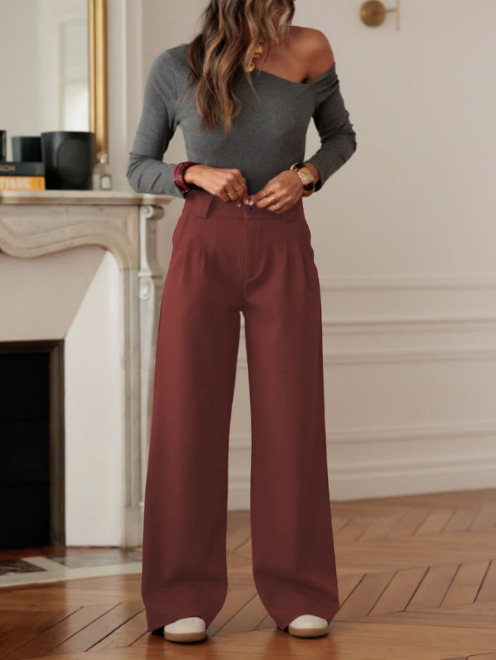 Women's High-Waisted Wide Suit Pants with Pleats and Crease Mune Fashion