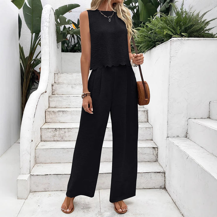 Women's casual and elegant two-piece set with a loose-fitting top and comfortable palazzo pants Mune Fashion