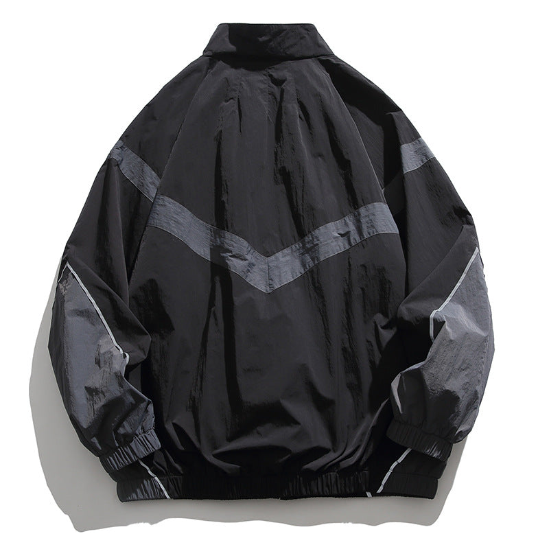 [Unisex] Oversize technical wind and rain jacket with stand-up collar, reflective piping, and elastic hem Mune Fashion