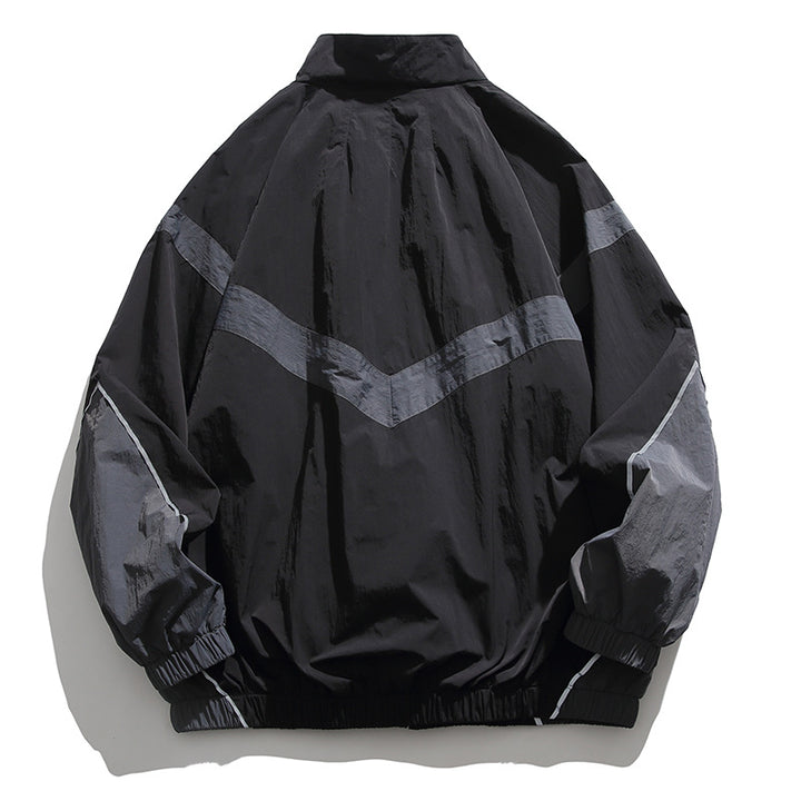 [Unisex] Oversize technical wind and rain jacket with stand-up collar, reflective piping, and elastic hem Mune Fashion