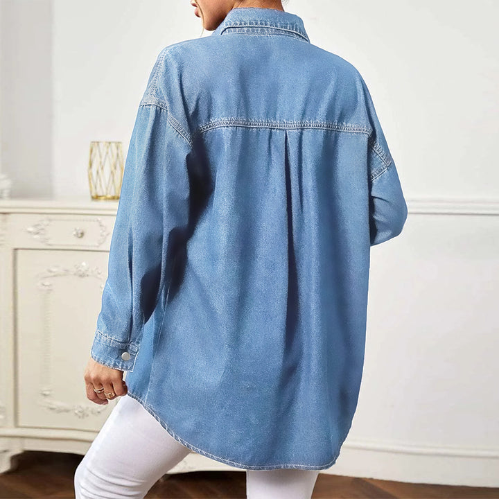 Women's Longline Denim Shirt Jacket Oversized with Flap Pockets Mune Fashion
