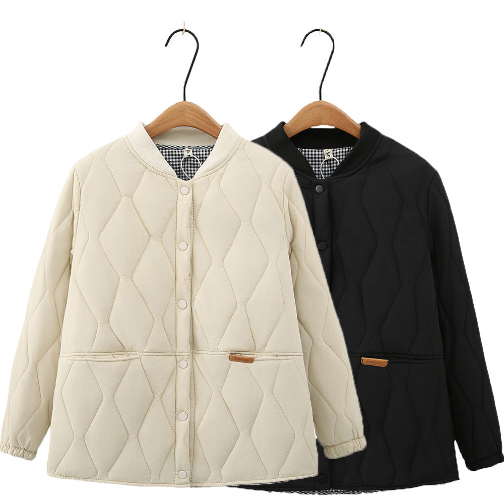 Women's lightweight padded quilted jacket in college style with diamond stitching and checked lining Mune Fashion
