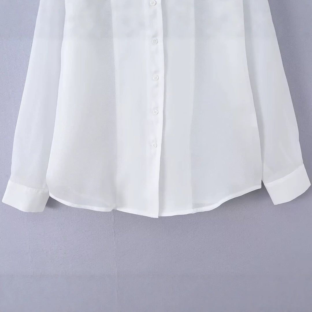 Women's Light Chiffon Shirt Blouse with Oversized Cut and Cuffs Mune Fashion