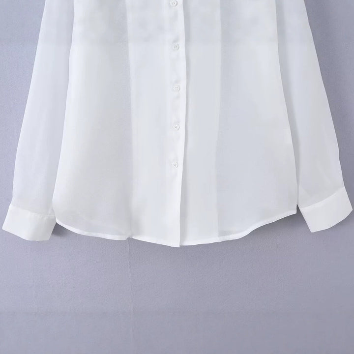 Women's Light Chiffon Shirt Blouse with Oversized Cut and Cuffs Mune Fashion