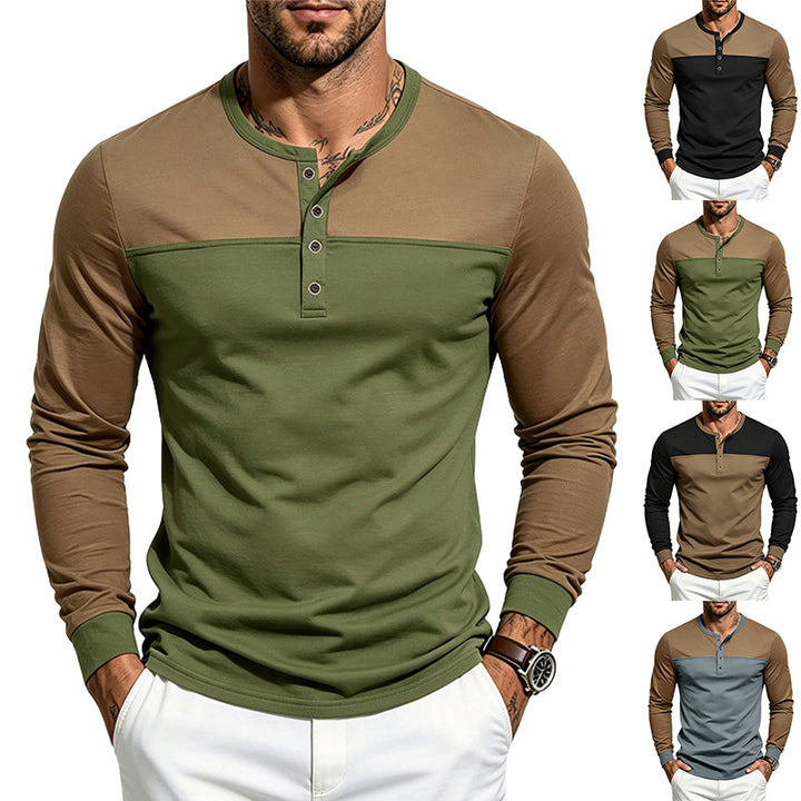 Men's Slim-Fit Henley Long Sleeve Shirt with Contrasting Insert and Button Placket Mune Fashion