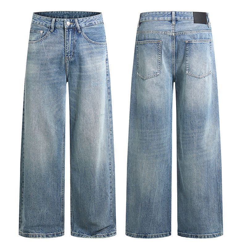 Women Wide High-Waist Denim Jeans with Flared Leg and Vintage Wash Mune Fashion